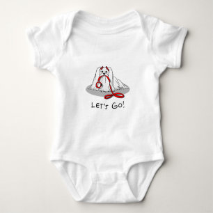 Lass uns gehen! Malteser Hund mit Red Leash - Nied Baby Strampler