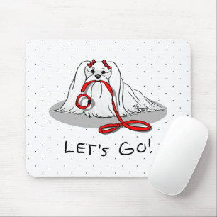 Lass uns gehen! Malteser Hund mit Red Leash Niedli Mousepad