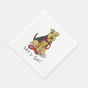 Lass uns gehen! Welsh Terrier Hund mit roter Leine Serviette