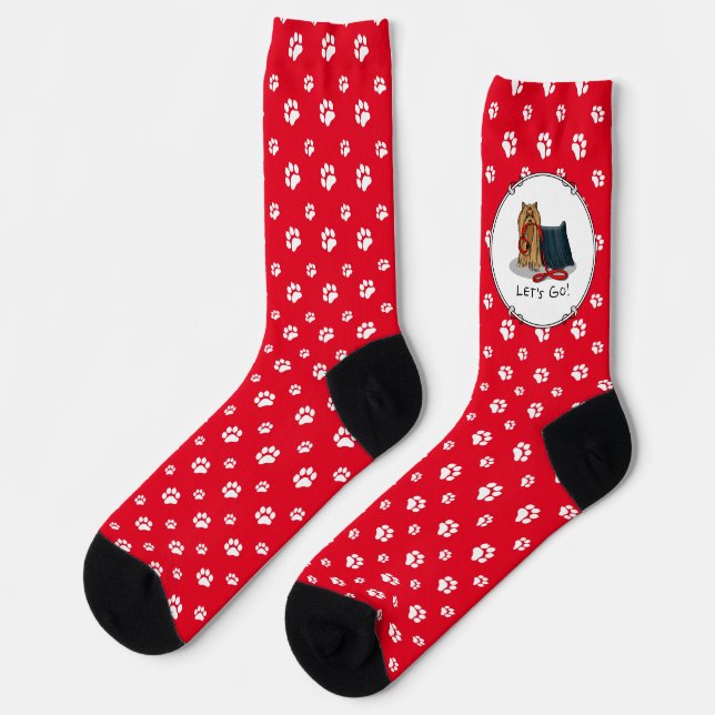 Lass uns gehen! Yorkshire Terrier (Yorkie) Dog w L Socken (Linkes Detail)