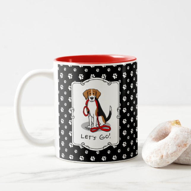 Lass uns gehen! (zu Fuß) Beagle Hund (Farbe 3) Nie Zweifarbige Tasse (Mit Donut)