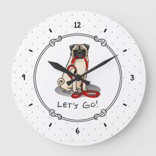 Lass uns gehen! (zu Fuß) Mops Hund (leicht gefaell Große Wanduhr