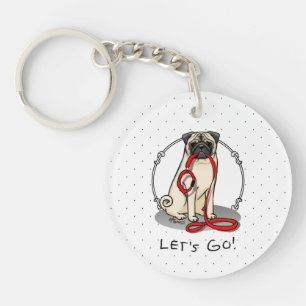 Lass uns gehen! (zu Fuß) Mops Hund (leicht gefaell Schlüsselanhänger