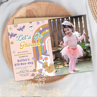 Lass uns Ghouls Groovy Halloween Ghost Geburtstag  Einladung