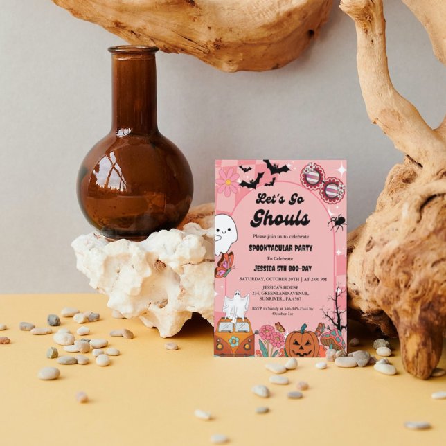 Lass uns Ghouls Halloween Retro Groovy Geburtstag  Einladung (Von Creator hochgeladen)