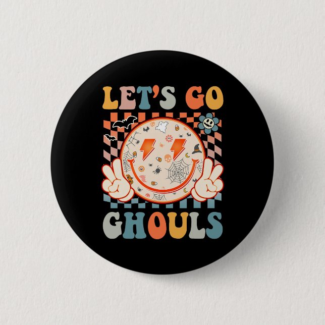 Lass uns Ghouls Hippie Smile Face Retro Halloween Button (Vorderseite)