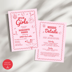 Lass uns Girls Cowgirl Pink und Red Bachelorette g Einladung