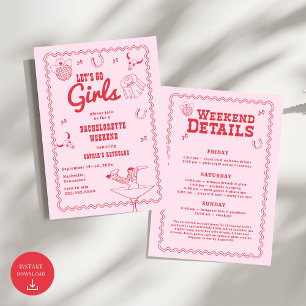Lass uns Girls Cowgirl Pink und Red Bachelorette g Einladung