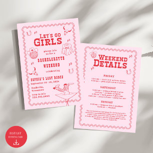 Lass uns Girls Cowgirl Pink und Red Bachelorette g Einladung