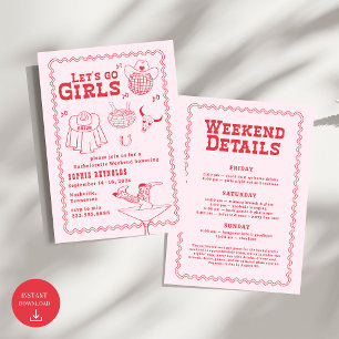 Lass uns Girls Cowgirl Pink und Red Bachelorette g Einladung