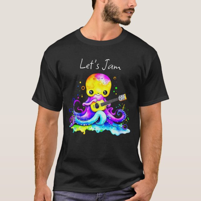 Lass uns Jam | Kraken, akustische Gitarre spielen T-Shirt (Vorderseite)
