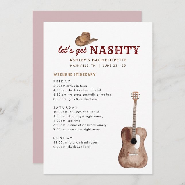 Lass uns Nashty Nashville Bachelorette Weekend hol Einladung (Vorne/Hinten)