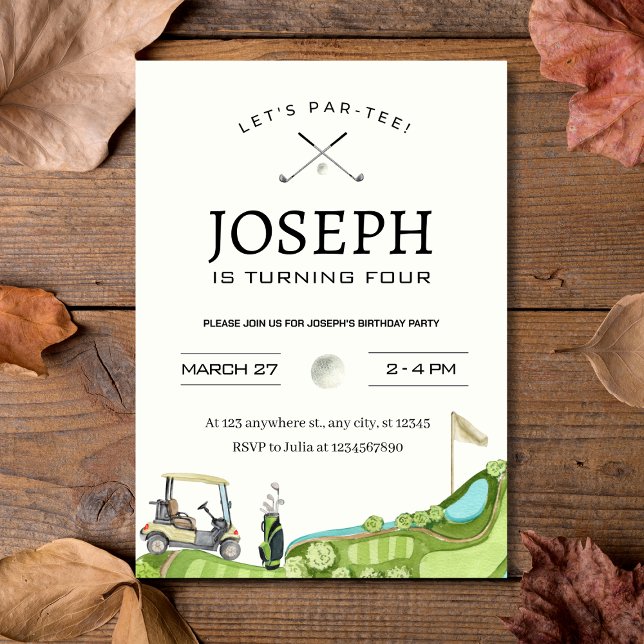 Lass uns Par-T-Shirt machen! Golf Themed 4. Geburt Einladung (Let's Par-Tee! Golf Themed 4th Birthday Party Invitation
)