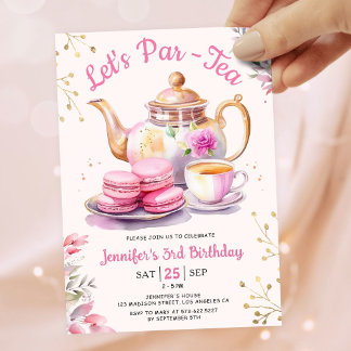 Lass uns Par-Tea essen! Girl Pink Tee Geburtstagsp Einladung