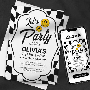 Lass uns Party lächeln Gesicht Retro Karo Geburtst Einladung