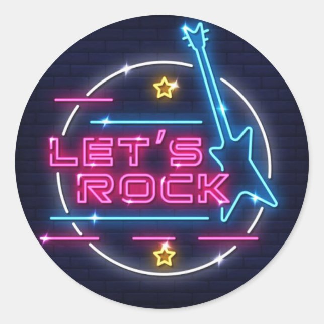 Lass uns Rock Retro Neon Runde machen Runder Aufkleber (Vorderseite)