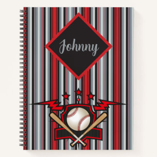 Lass uns Rot und Grau Gestreift Ball spielen Notizbuch