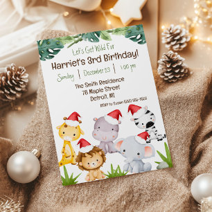 Lass uns Wild holen! Weihnachts-Safari-Tiere Gebur Einladung