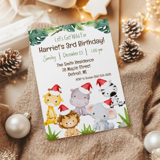 Lass uns Wild holen! Weihnachts-Safari-Tiere Gebur Einladung