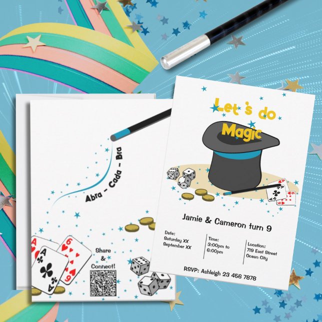 Lass uns Zauberkids-Geburtstagsparty machen Einladung (Let's do Magic Kids Joint Birthday Party Invitation)