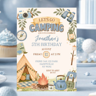 Lass uns zum Camping-Geburtstag gehen Einladung