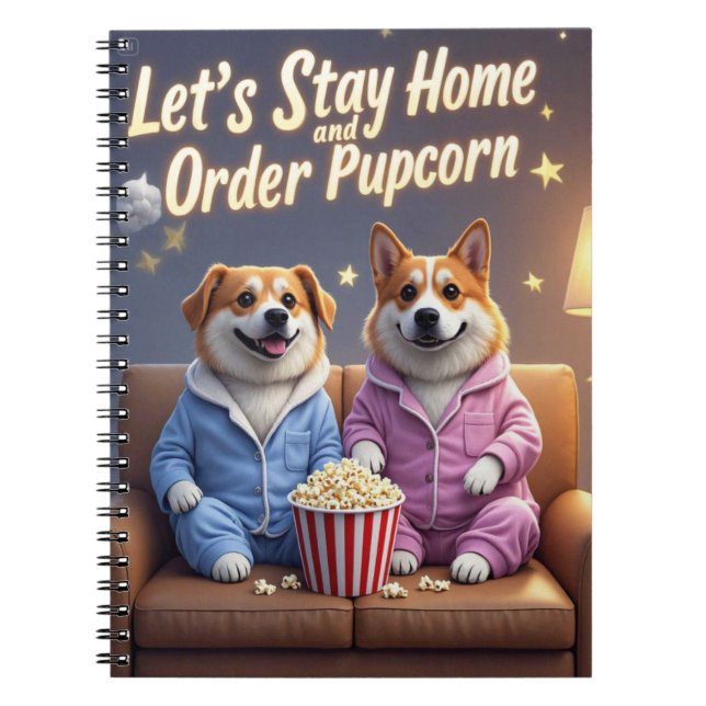 Lass-Zuhause und bestellen Pupcorn-Kartoonhunde Bl Notizblock (Vorderseite)