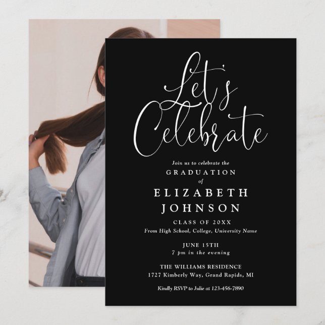 Lasse Celebrate Script Foto Graduation Party Einladung (Vorne/Hinten)