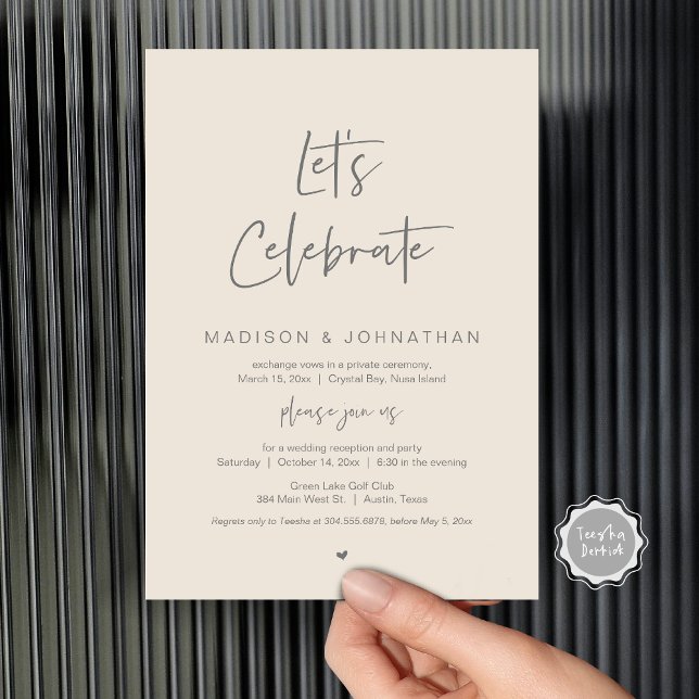 Lasse feiern mit uns, Hochzeitsfeier Elopement Par Einladung (Let's celebrate, Wedding Elopement Party Invitation Party, Printed and Template File.)