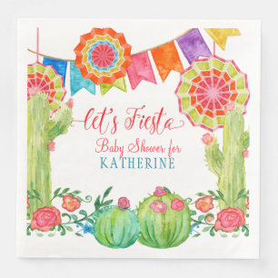 Lasse Fiesta Baby Shower Watercolor Cactus Floral Serviette