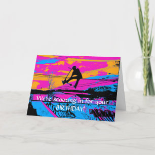 "Lasse Fliegen!" High Flying Scooter Karte