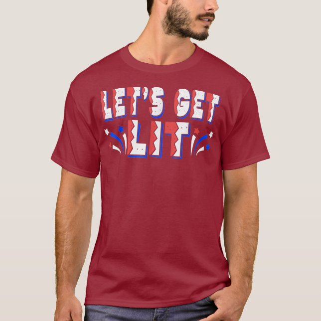 LASSE GET LIT Funny 4. Juli Fireworks Red USA T-Shirt (Vorderseite)