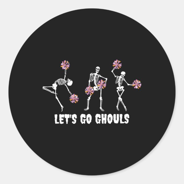 Lasse Go Ghouls Skeleton Cheerleader Halloween Che Runder Aufkleber (Vorderseite)