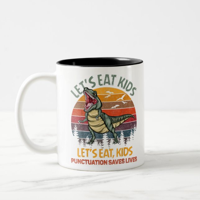 Lasse Kids Punctuation zu essen Rette Dinosaurier  Zweifarbige Tasse (Links)
