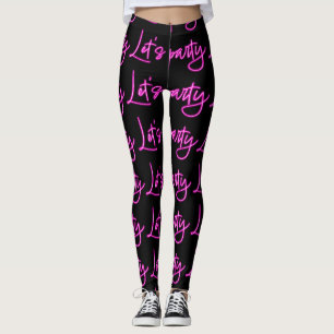 Lasse Party Hot-Pink-Neon-Skript schwarzes Muster Leggings