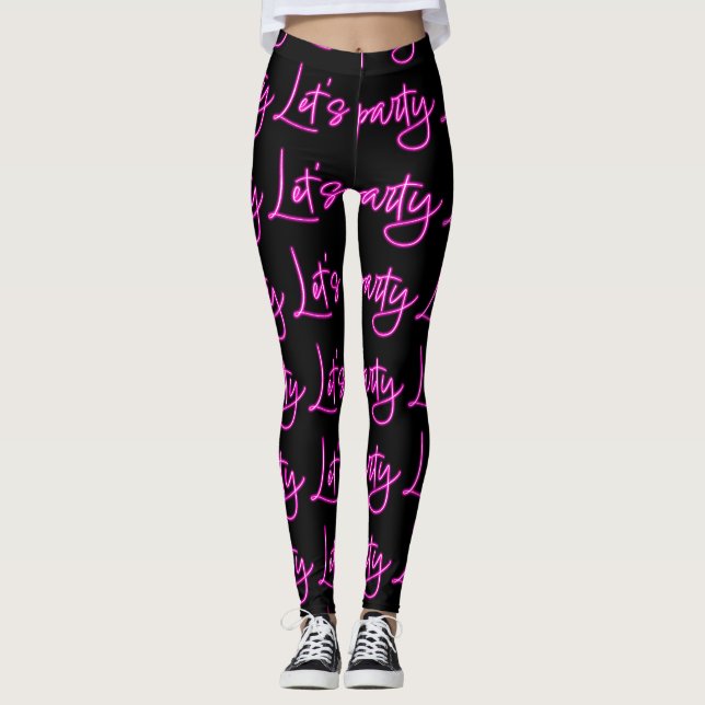 Lasse Party Hot-Pink-Neon-Skript schwarzes Muster Leggings (Vorderseite)