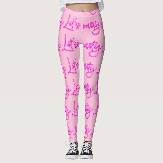 Lasse Party Hot-Pink-Neon-Skriptmuster Leggings (Vorderseite)