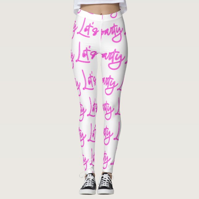 Lasse Party Hot-Pink-Neon-Skriptmuster weiß Leggings (Vorderseite)