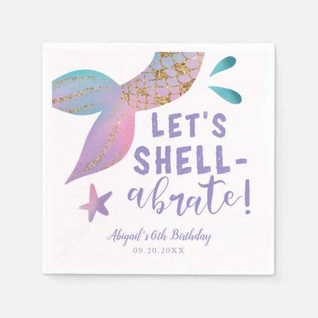 Lasse Shellabrate Mermaid Birthday Party Serviette (Vorderseite)