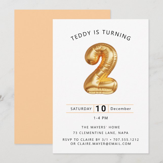 Lasse sie fliegen! Balloon Themed 2. Birthday Par Einladung (Vorne/Hinten)