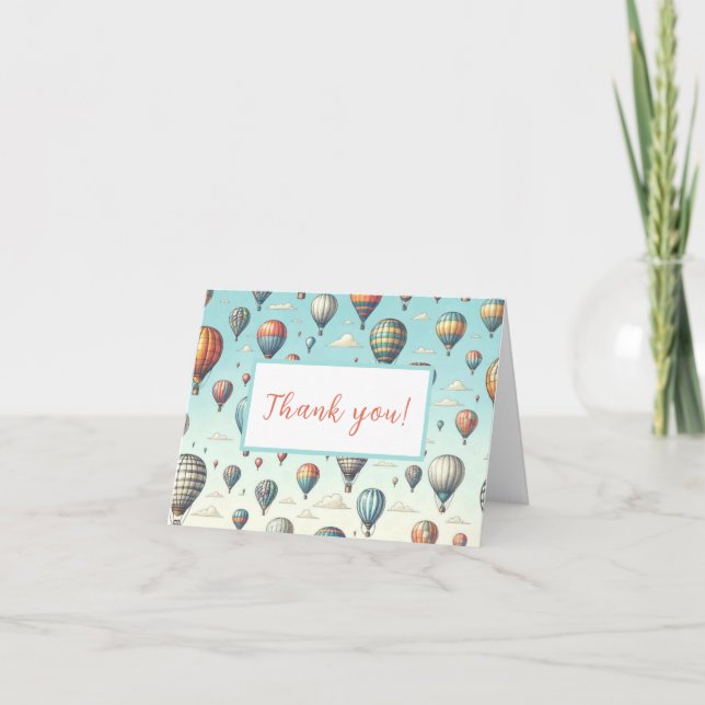 Lasse sie fliegen! Whimsical Hot Air Ballons Dankeskarte (Vorderseite)