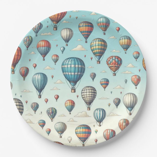 Lasse sie fliegen! Whimsical Hot Air Ballons Pappteller (Vorderseite)