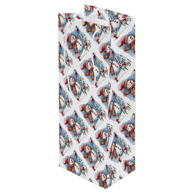 Lasse Tipsy Snowman trinkt Wein Geschenktüte Für Weinflaschen (Rückseite Schrägansicht)