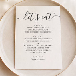 Lasse zu essen. Moderne Hochzeitsschrift in Schwar Menükarte