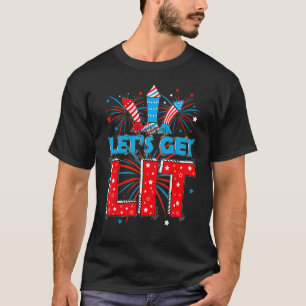 Lassen s Get Lit USA Flag Niedlich Firework Patrio T-Shirt