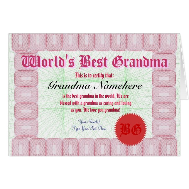 Lassen Sie die beste Großmutter einer Welt (Vorderseite (Horizontal))
