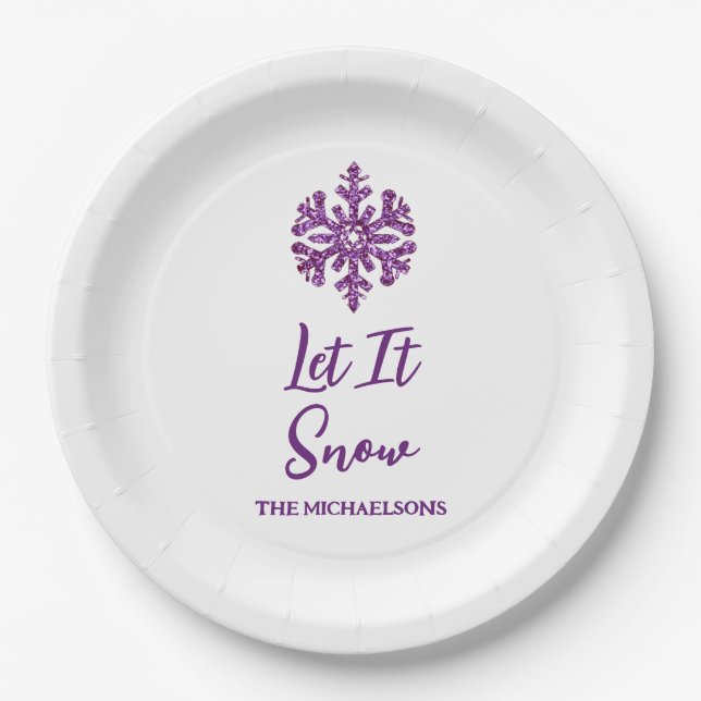 Lassen Sie es Lila schneeflattern Pappteller (Vorderseite)
