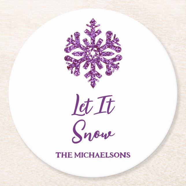 Lassen Sie es Lila schneeflattern Runder Pappuntersetzer (Vorderseite)