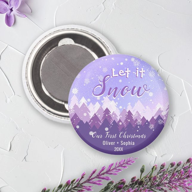 Lassen Sie es Lila Schneewald frohe Weihnachten. Magnet (Von Creator hochgeladen)
