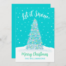 Lassen Sie es Schnee Aquamarin Aqua dekoriert Weih Feiertagskarte