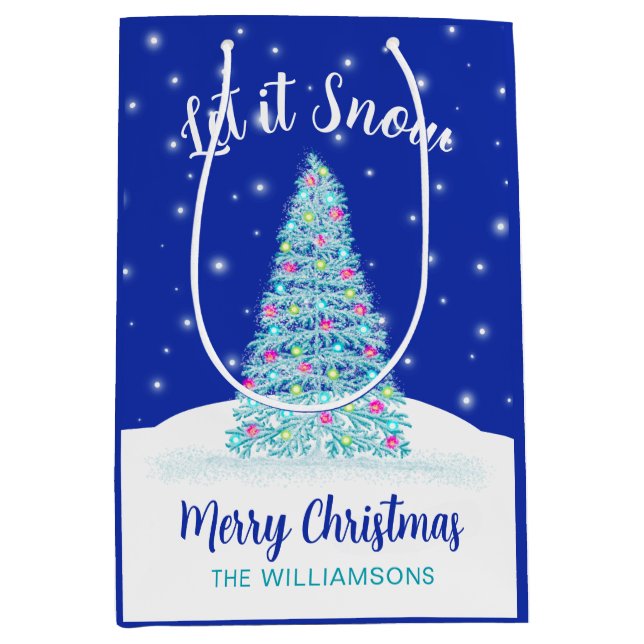 Lassen Sie es Schnee Blue Weihnachtsbaum Urlaub Mittlere Geschenktüte (Vorderseite)